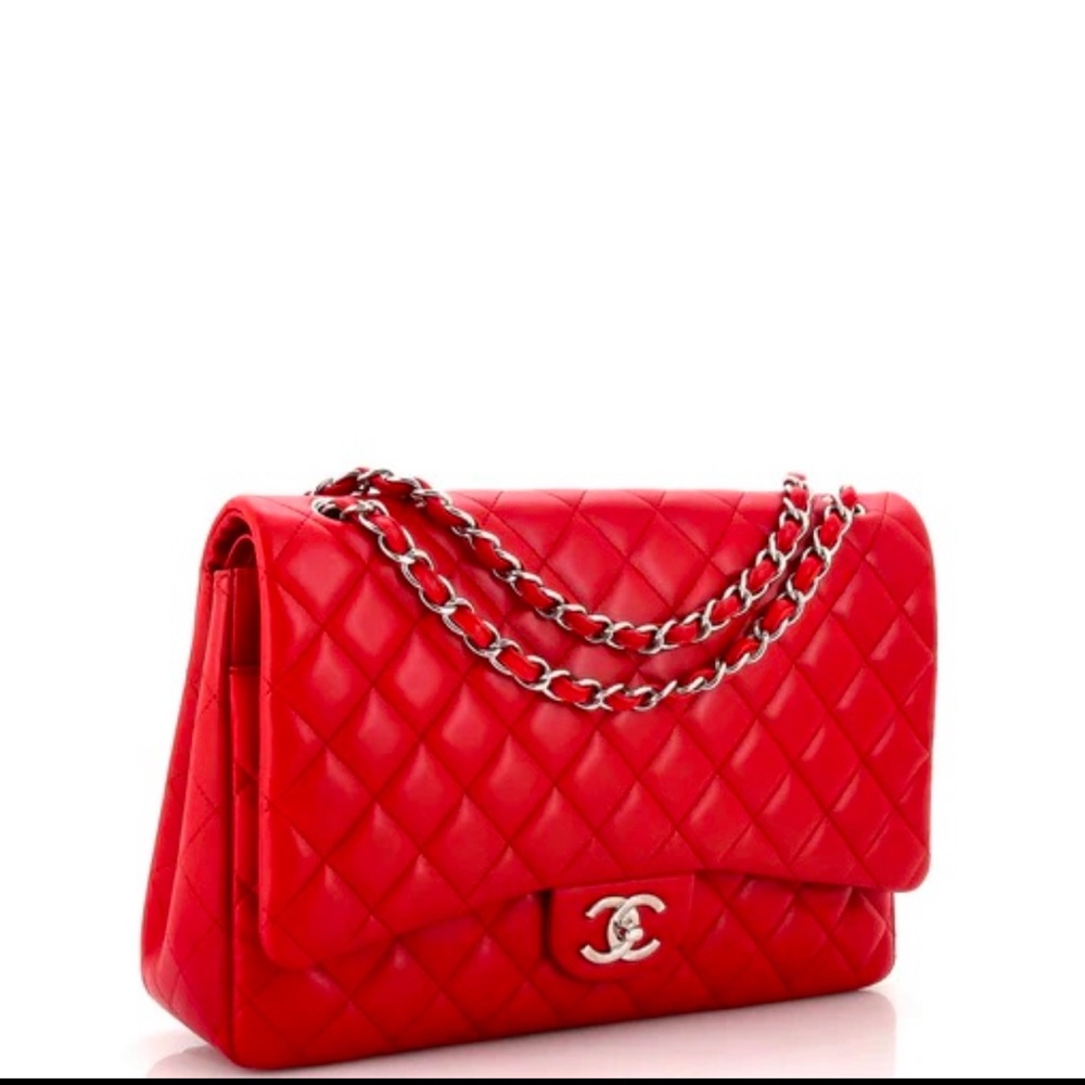 Chanel Red Maxi Lambskin Classic Flap Bag